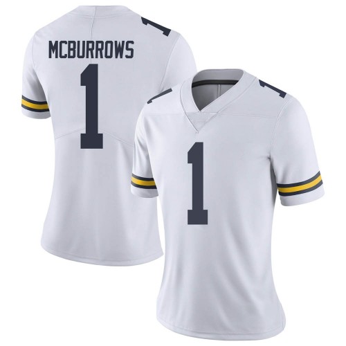 JaDen Mcburrows Michigan Wolverines Women's NCAA #1 White Limited Brand Jordan College Stitched Football Jersey WST3554IE